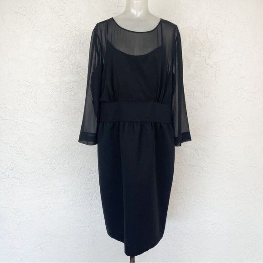 Talbots Sheer Mesh Long Sleeve Black Sheath Dress 16